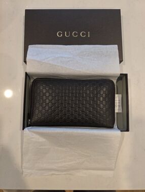 Gucci Microguccissima Large Zip Around Organizer Wallet in Black